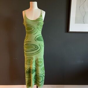 House of Sunny Green Swirl Midi Dress Hockney Lily Pad Art Print
